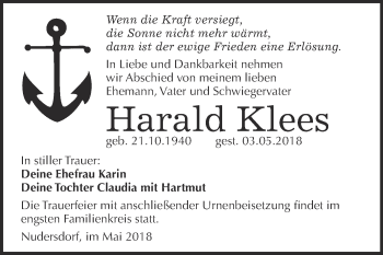 Traueranzeige von Harald Klees von Super Sonntag Wittenberg