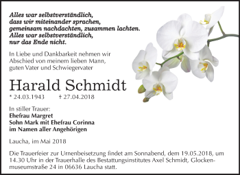Traueranzeige von Harald Schmidt von Mitteldeutsche Zeitung