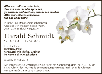 Traueranzeige von Harald Schmidt von WVG - Wochenspiegel NMB / WSF / ZTZ