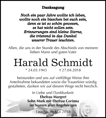 Traueranzeige von Harald Schmidt von Mitteldeutsche Zeitung