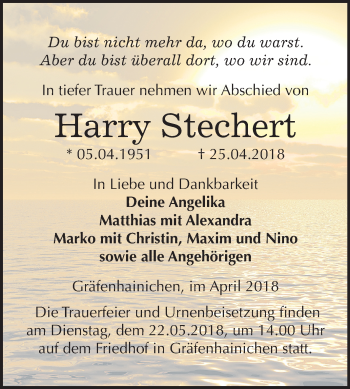 Traueranzeige von Harry Stechert von Mitteldeutsche Zeitung