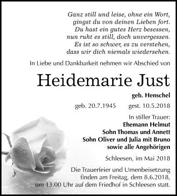 Traueranzeige von Heidemarie Just von Mitteldeutsche Zeitung