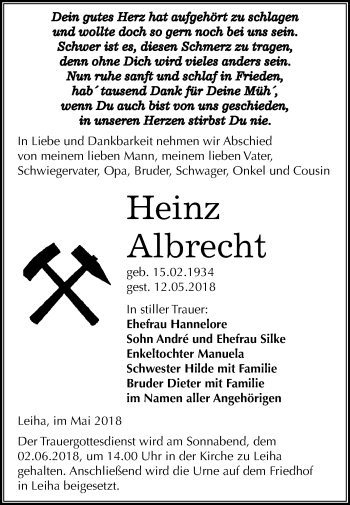 Traueranzeige von Heinz Albrecht von Mitteldeutsche Zeitung Merseburg/Querfurt