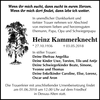 Traueranzeige von Heinz Kammerknecht von Mitteldeutsche Zeitung