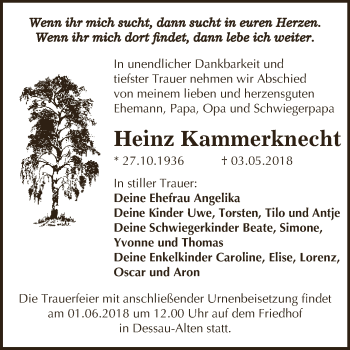 Traueranzeige von Heinz Kammerknecht von WVG - Wochenspiegel Dessau / Köthen