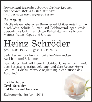Traueranzeige von Heinz Schröder von WVG - Wochenspiegel Wittenberg