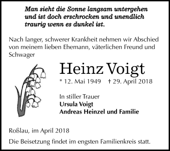 Traueranzeige von Heinz Voigt von Mitteldeutsche Zeitung Dessau-Roßlau