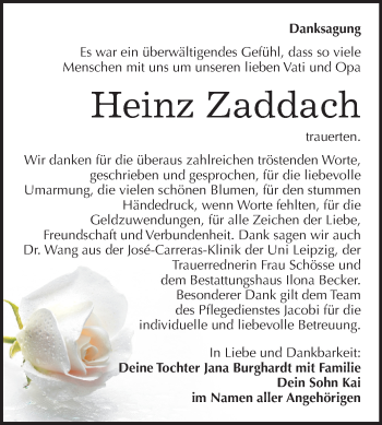 Traueranzeige von Heinz Zaddach von Mitteldeutsche Zeitung