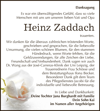 Traueranzeige von Heinz Zaddach von Super Sonntag SGH Mansf. Land