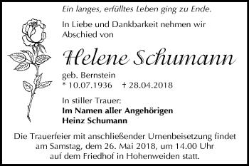 Traueranzeige von Helene Schumann von Mitteldeutsche Zeitung Halle/Saalkreis