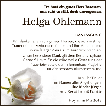 Traueranzeige von Helga Ohlemann von Super Sonntag Aschersleben