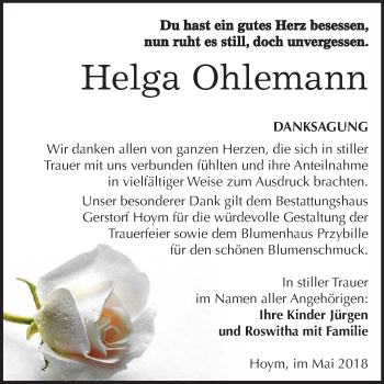 Traueranzeige von Helga Ohlemann von Mitteldeutsche Zeitung Aschersleben