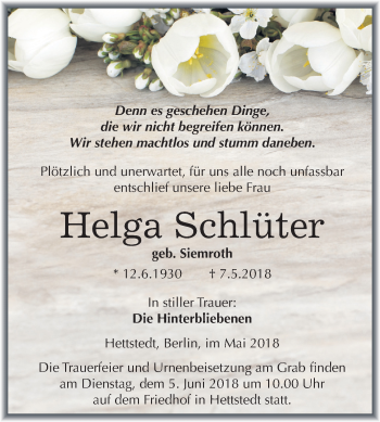 Traueranzeige von Helga Schlüter von Mitteldeutsche Zeitung