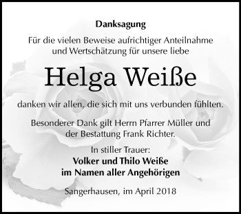Traueranzeige von Helga Weiße von Mitteldeutsche Zeitung
