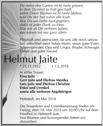 Traueranzeige von Helmut Jaite von Mitteldeutsche Zeitung
