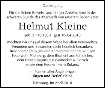 Traueranzeige von Helmut Kleine von Mitteldeutsche Zeitung Bernburg