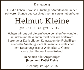 Traueranzeige von Helmut Kleine von Super Sonntag Bernburg