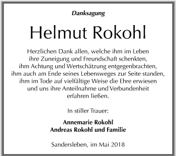 Traueranzeige von Helmut Rokohl von Mitteldeutsche Zeitung