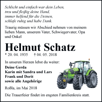 Traueranzeige von Helmut Schatz von Mitteldeutsche Zeitung