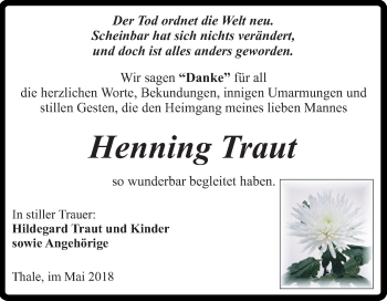 Traueranzeige von Henning Traut von Mitteldeutsche Zeitung Quedlinburg