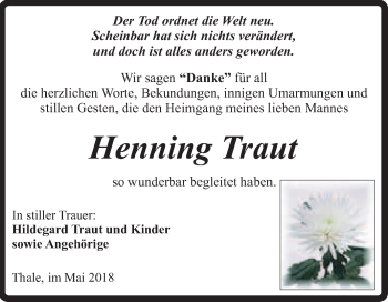 Traueranzeige von Henning Traut von Super Sonntag Quedlinburg