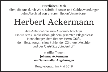 Traueranzeige von Herbert Ackermann von WVG - Wochenspiegel Merseburg