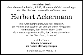 Traueranzeige von Herbert Ackermann von Mitteldeutsche Zeitung Merseburg/Querfurt