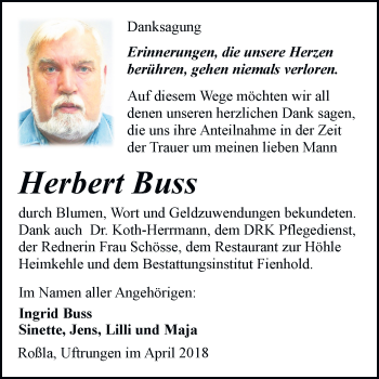 Traueranzeige von Herbert Buss von Mitteldeutsche Zeitung