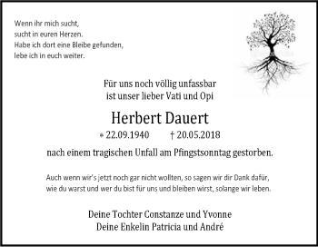 Traueranzeige von Herbert Dauert von Super Sonntag Wittenberg