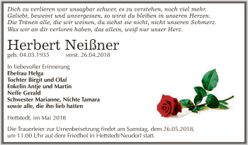 Traueranzeige von Herbert Neißner von Wochenspiegel Mansfelder Land