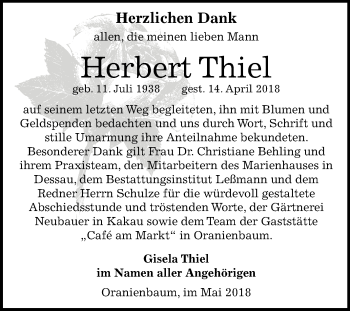 Traueranzeige von Herbert Thiel von Mitteldeutsche Zeitung