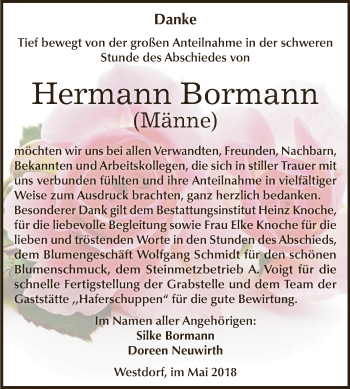 Traueranzeige von Hermann Bormann von Super Sonntag Aschersleben