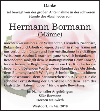 Traueranzeige von Hermann Bormann von Mitteldeutsche Zeitung Aschersleben