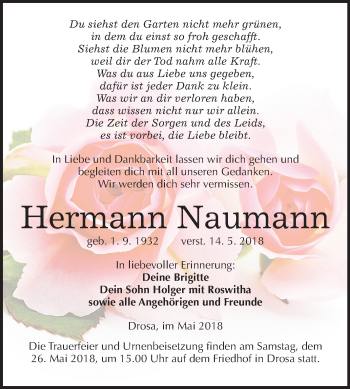 Traueranzeige von Hermann Naumann von Mitteldeutsche Zeitung Köthen