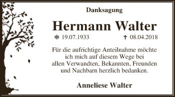 Traueranzeige von Hermann Walter von WVG - Wochenspiegel Dessau / Köthen