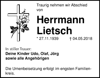 Traueranzeige von Herrmann Lietsch von Mitteldeutsche Zeitung Bitterfeld