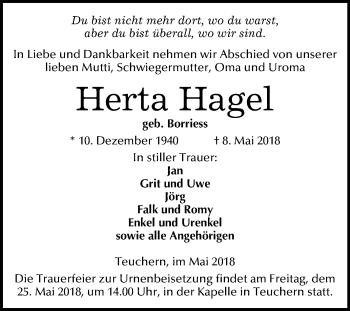 Traueranzeige von Herta Hagel von Mitteldeutsche Zeitung