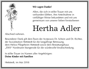 Traueranzeige von Hertha Adler von Mitteldeutsche Zeitung