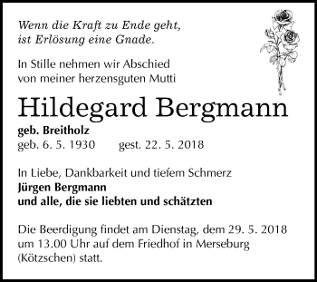 Traueranzeige von Hildegard Bergmann von Mitteldeutsche Zeitung