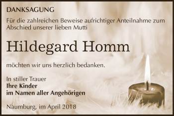 Traueranzeige von Hildegard Homm von WVG - Wochenspiegel NMB / WSF / ZTZ