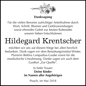 Traueranzeige von Hildegard Krentscher von Mitteldeutsche Zeitung Bitterfeld