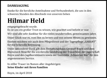 Traueranzeige von Hilmar Held von Mitteldeutsche Zeitung Aschersleben