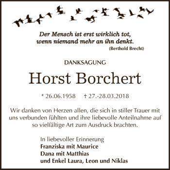 Traueranzeige von Horst Borchert von WVG - Wochenspiegel NMB / WSF / ZTZ