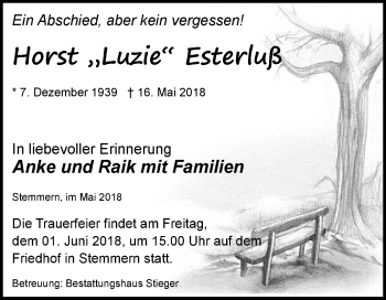 Traueranzeige von Horst Esterluß von Mitteldeutsche Zeitung Dessau-Roßlau