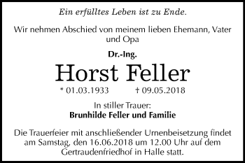 Traueranzeige von Horst Feller von Mitteldeutsche Zeitung Halle/Saalkreis