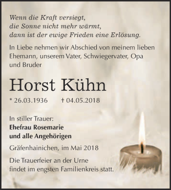 Traueranzeige von Horst Kühn von WVG - Wochenspiegel Wittenberg