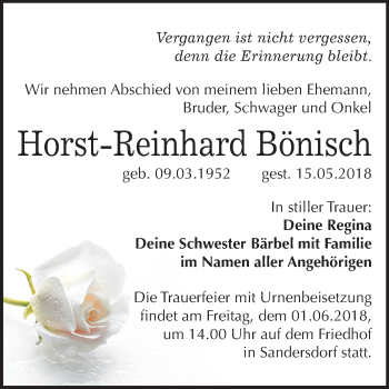 Traueranzeige von Horst-Reinhard Bönisch von Mitteldeutsche Zeitung Bitterfeld