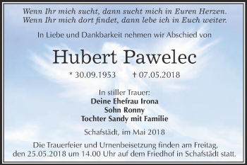 Traueranzeige von Hubert Pawelec von WVG - Wochenspiegel Merseburg