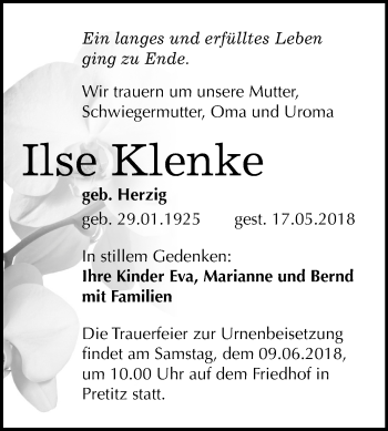 Traueranzeige von Ilse Klenke von Mitteldeutsche Zeitung