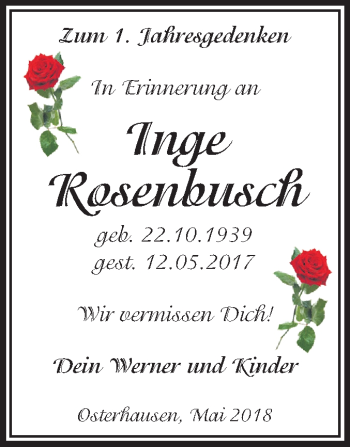 Traueranzeige von Inge Rosenbusch von Mitteldeutsche Zeitung